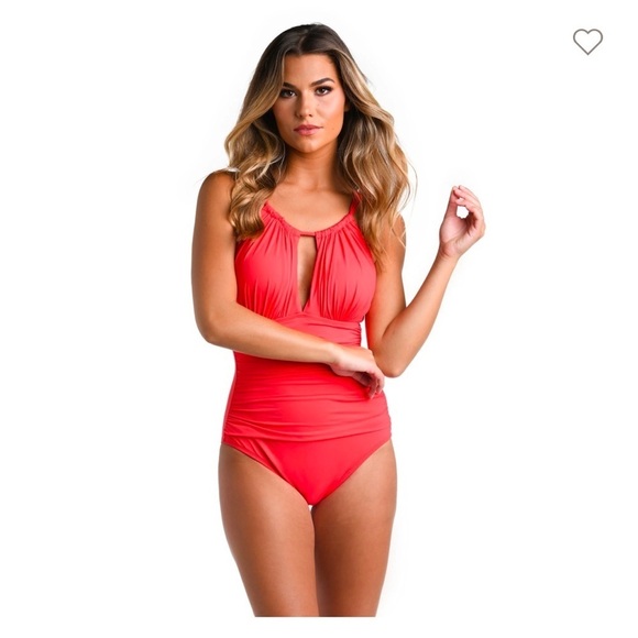 NWT La Blanca Island Goddess High Neck Keyhole One Piece Guava Size 16 - Picture 4 of 16